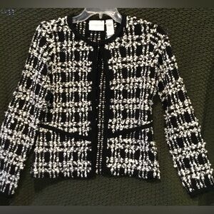 Liz Claiborne Women’s Sweater Knit Black & White Blazer, Wool Blend; Size P